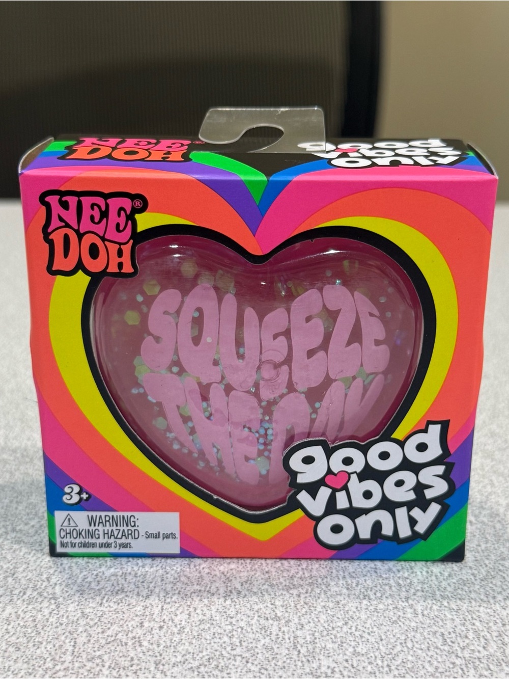 NEW Needoh Good Vibes Only “Squeeze The Day” Pink Glitter Heart Authentic